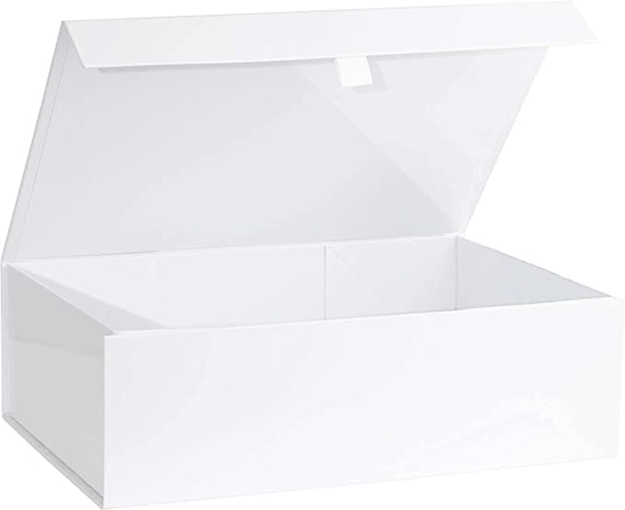 White Hard Gift Box with Magnetic Closure Lid – 14" x 9" x 4" Rectangle Favor Box, Glossy Finish (1 Pack)